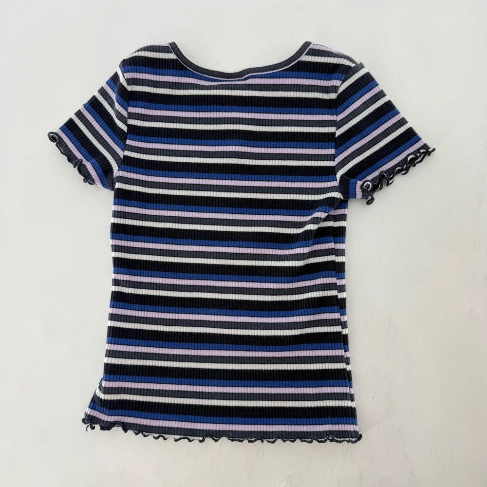 Old Navy Girls' Striped Ribbed Keyhole Top - Black Blue Purple - Size S (6-7)‎